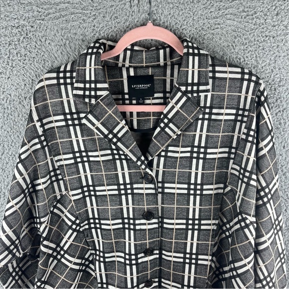 Liverpool Women’s Jacket Check Plaid Size S Button Up Black Cream Pockets Flawed - Picture 9 of 16